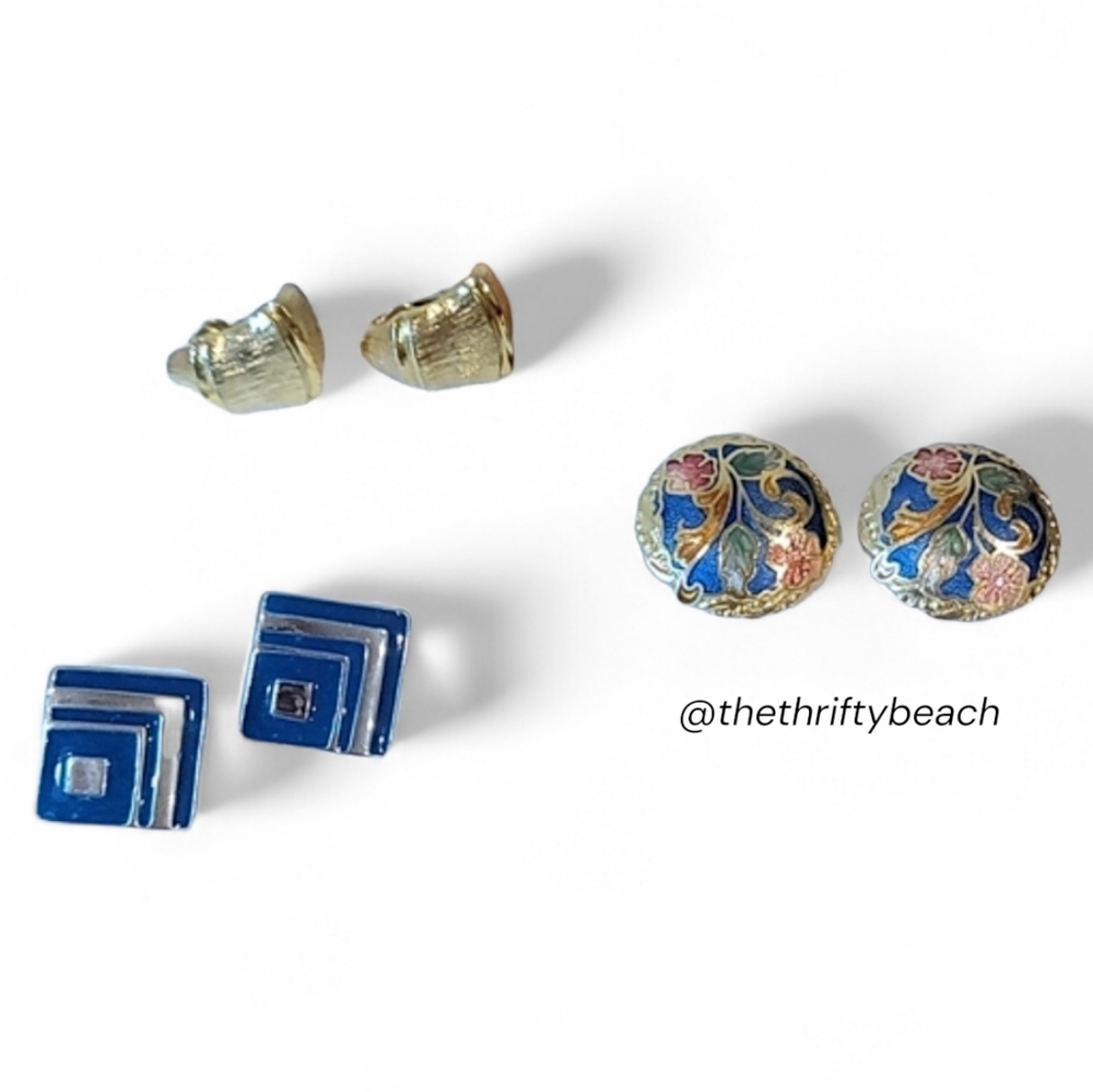 VTG 80s Statement Clip On Earrings Lot Set of 3